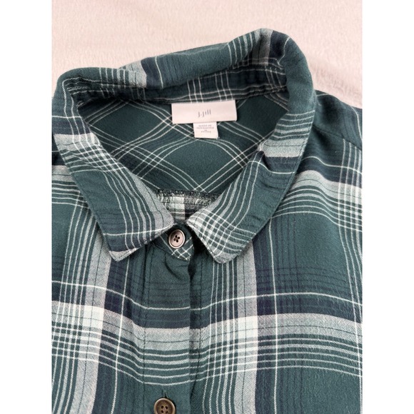 J. Jill Mixed Plaid Double Cloth Tunic Soft Button Up Shirt Green Sz Petite M - Picture 3 of 9